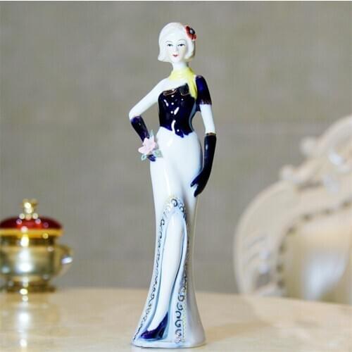 Model house ceramic decoration handicraft European Garden western female ornament figure blue glaze yellow silk scarf with sleev