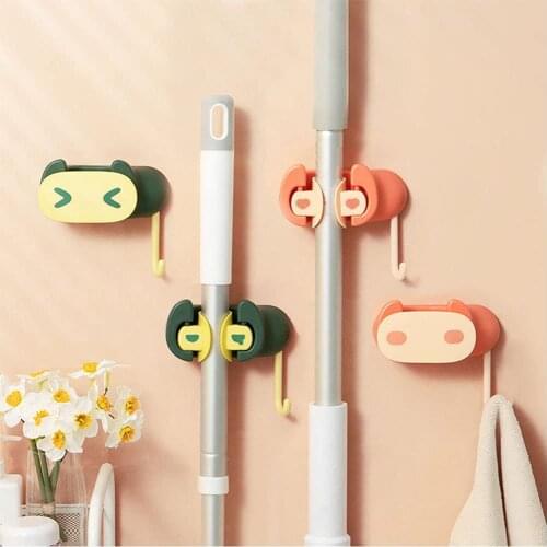 Cartoon Sticky Hook Wall Mounted Mop Holder Brush Broom Hanger Clip Storage Rack Organizer For Bathroom Kitchen Living Room