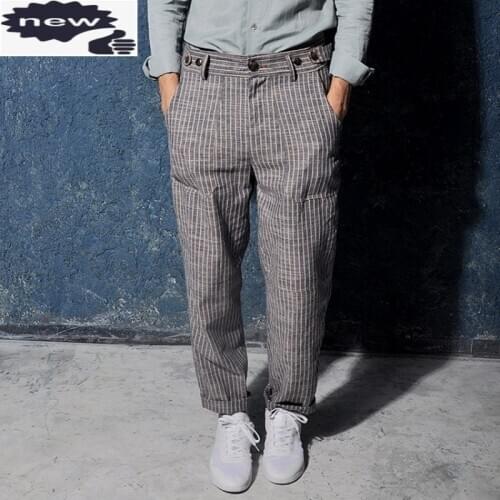 Men Summer England Vintage Striped Pencil Pants Set Cotton Linen Straight Trousers Casual Slim Sleeveless Jacket Vest Male M-2XL