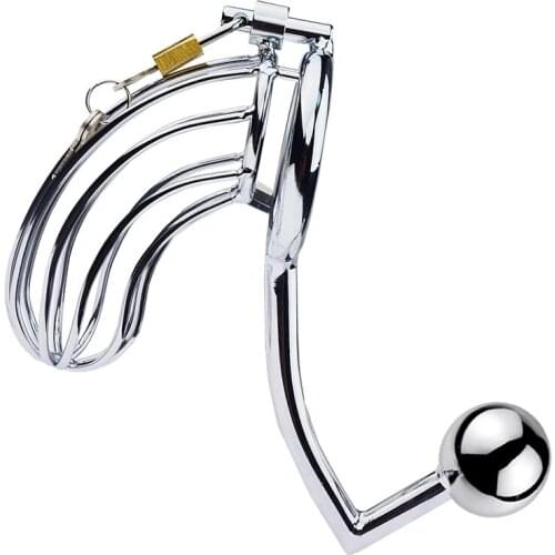 Male 40/45/50mm penis Ring Loop anal butt Hook Hollow Chastity cage Lock Snake Shaped bondage metal male sex toy