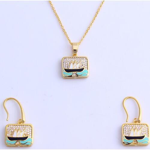 Retro style jewelry set womens elegant pendant necklace earrings anniversary gift