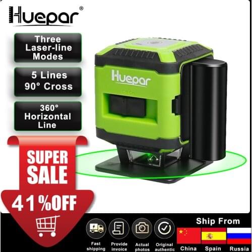 Huepar Green Beam Floor Laser Level for Tile Laying Square Leveling Cross Line Laser 360 Degrees Coverage Horizontal Line FL360R