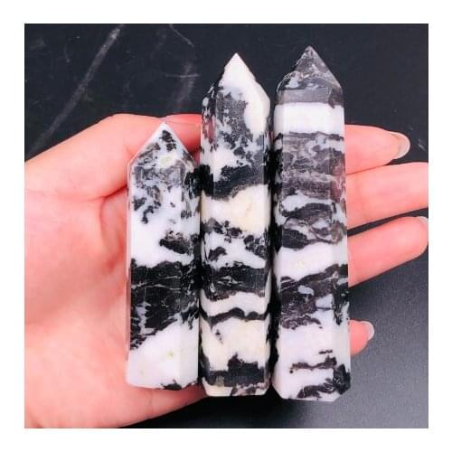 Natural Zebra Rock Stone Crystal Point Hexagon Column Home Decoration Chakra