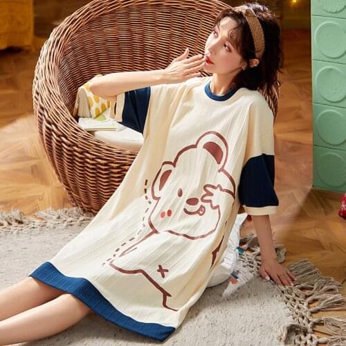 Plus Size Nightwear Women Summer Cotton Nightdress Sleeping Clothes Girls Short Sleeve Loose Leisure Wear Thin Home Dressing