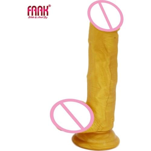 FAAK New Arrivals silicone golden Realistic Dildos Female Masturbation Suction Cup Penis Fake Lesbian Adult Erotic products