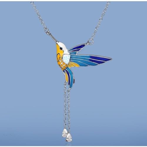 2021 New Fashion Bird Pendant Necklace Color Epoxy Tassel Long Necklace Handmade Enamel Womens Sweater Chain