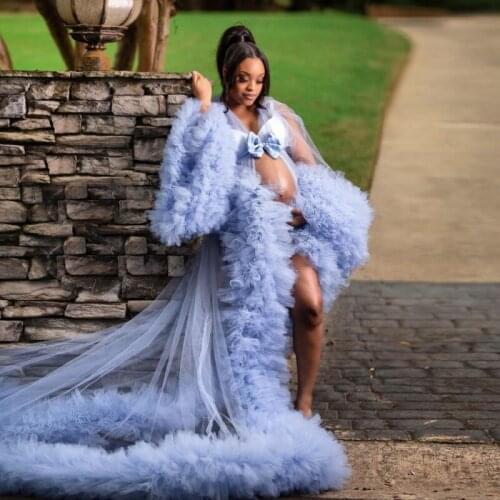 Lavender Tulle Ruffles Maternity Photoshoot Dresses Bridal Fluffy Prom Gowns Photography Costume Wear Bathrobe