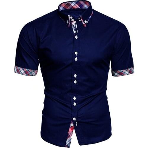 Slim Fit Mens Shirts Business Casual Short Sleeve Plaid Shirts Fashion Trend Man Button Up Dress Shirts