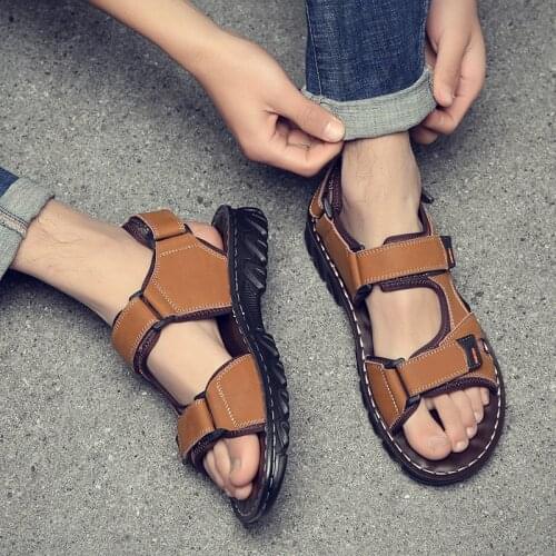 Sandals Mens Summer Korean Genuine Leather Mens Casual Non-slip Wear-resistant Beach Shoes Hot Selling Man Sandals