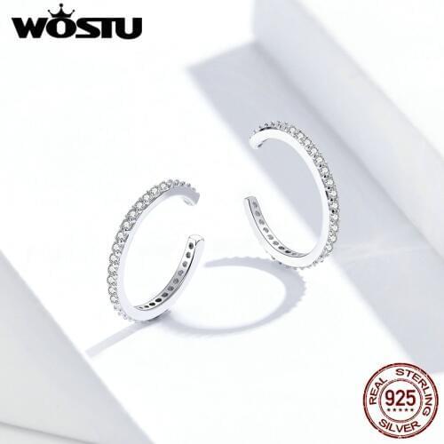WOSTU 925 Sterling Silver Ear Cuff Clip Earrings Round Zircon Without Piercing Stack Earrings For Women Fashion Jewelry FIE842