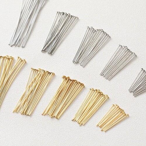 30PCS Flat Head Pins for Jewelry Findings Making Supplies Components 18 K Gold Plated DIY Earrings Hand Made Brass Accessories