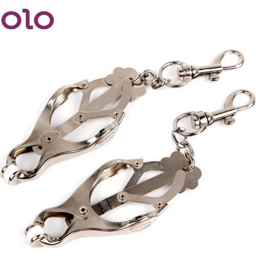 OLO 1 Pair Nipple Clamps Breast Clips Nipple Stimulator Massage Erotic Toys Steel Metal Sex Toys for Women Couple Adult Games