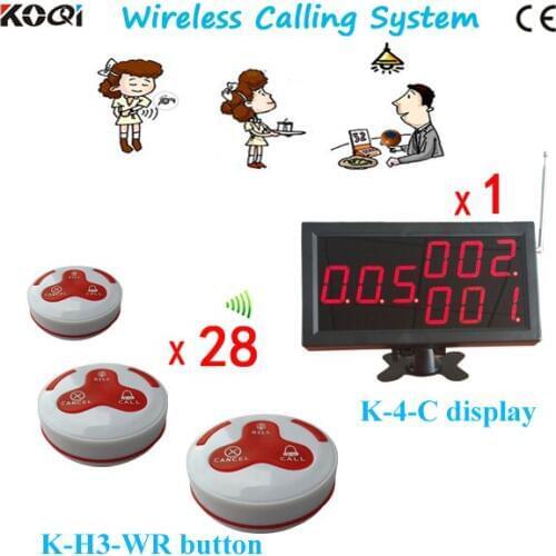 Number Call Bell System K-4-C K-H3-WR For Restaurant Service With 28pcs Call Button And 1pcs Display DHL Shipping Free