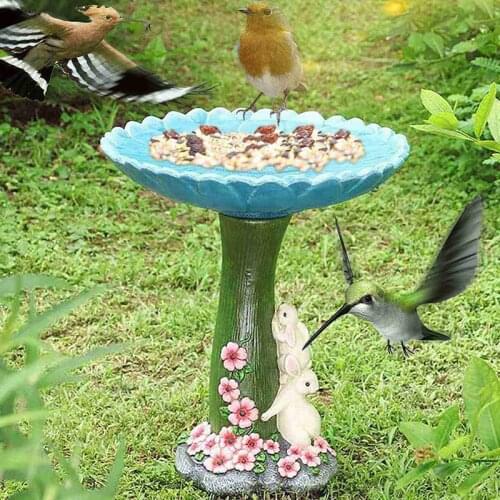 Outdoor Bird Bath Bowl Animal Statue Funny Resin Fox Hedgehog Rabbit Figurines Hummingbird Bird Feeder for Garden Lawn Patio