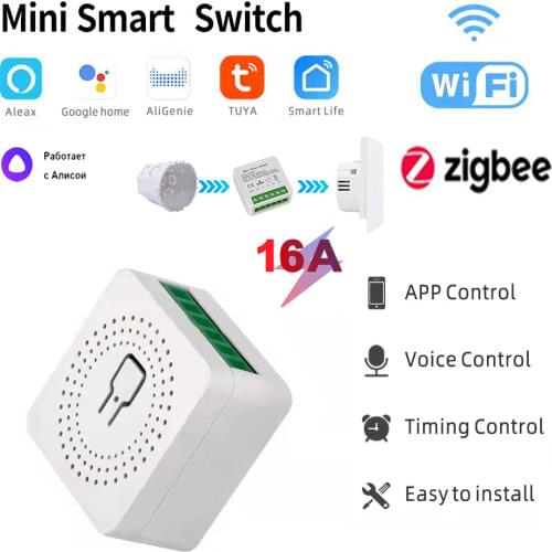 1PCS Tuya/Smart Life Zigbee WIFI 10A 16A Mini Smart DIY Light Switch Supports 2 Way Remote Control Works with Alexa Google Home