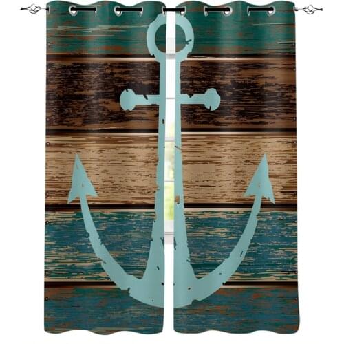 Vintage Anchor Wood Grain Window Curtains For Living Room Bedroom Home Decoration Panels For Kitchen Kids Curtains