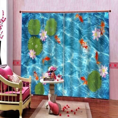 Chinese Style Clear water Lotus Carp 3D Curtain Digital Print For Living Room Bedroom Blackout Window Drapes Indoor Decor Sets