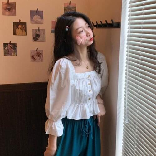 Women Blouse Summer 2021 Square Collar Bubble Seven Sleeve Top Womens Clothing Blusas Mujer De Moda