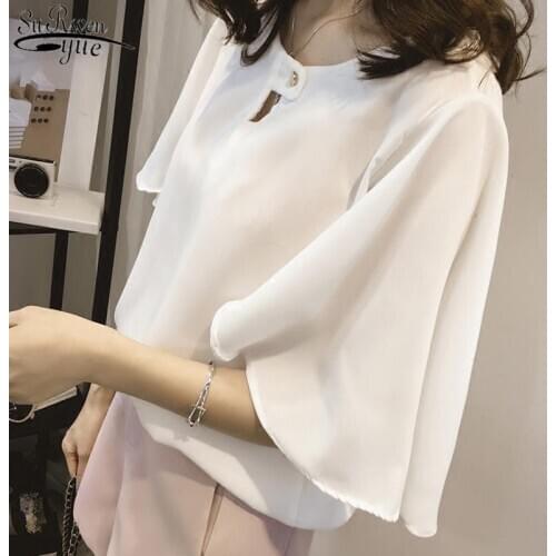 2021 New Large Size 4XL Korean Style Chiffon Blouse Female Batwing Sleeve Loose Short Sleeve Solid Womans Shirt Pullover 10345