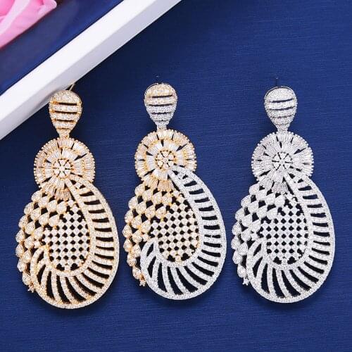 Blachette High Quality New Flowers African DUBAI Dangle Earrings Cubic Zirconia For Women Bridal Wedding Banquet Party Jewelry