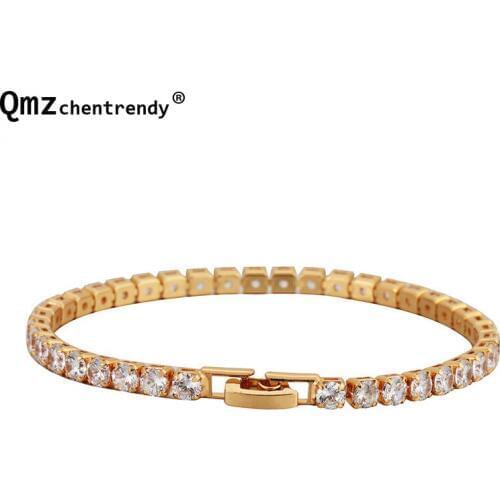 Womens Hip Hop Bling Iced Out 1 Row Tennis CZ Chain Bangle AAA Cubic Zirconia Tennis Bracelet Pulseras 18cm/4mm