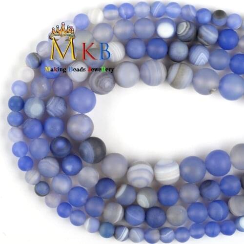 6 8 10mm Dull Polished Natural Matte Lapis Lazuli Blue Stripe Agates Stone Beads For Jewelry Making Diy Bracelet Accessories 15"