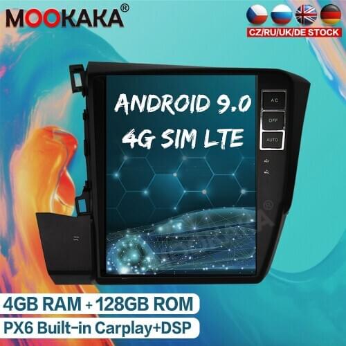 Android 9.0 128GB Tesla Style Car Radio GPS Navigation For Honda Civic 2012 - 2015 Auto Stereo Multimedia Player Audio Head Unit