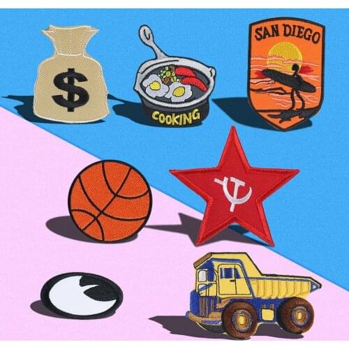 Basketball Purse Embroidery Beach surfing Patch Iron On Five stars Badge Clothes Patches DIY Applique clothing accessories