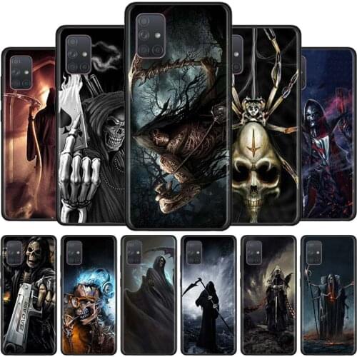 Phone Case For Samsung Galaxy A70 A80 A90 A20 A30 A40 A50 A10 Soft Case Black Cover Grim Reaper Skull Skeleton