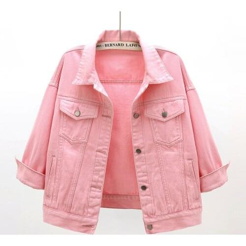 Color Women Denim Jacket Spring Autumn Outwear Short Denim Coat Three Quarter Cotton Jacket For Female Plus size Jeans Coat Tops