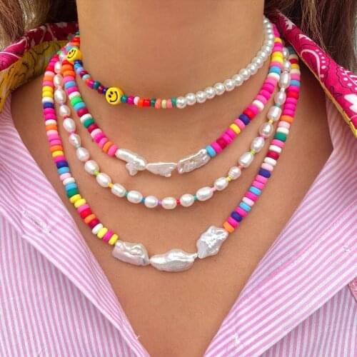 Dvacaman Bohemian Colorful Beads Pearl Necklace Set for Women Layered Beaded Choker Necklace Handmade Summer Jewelry Accessories