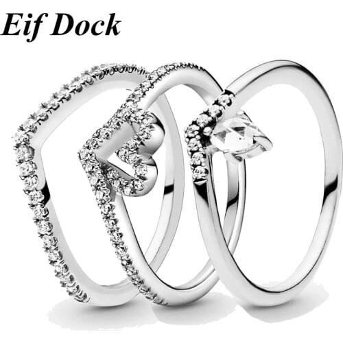 Eif Dock New Valentines Day Silver Color Rings Love Heart Crown Ring For Women Jewelry Engagement Anniversary Gift Wholesale