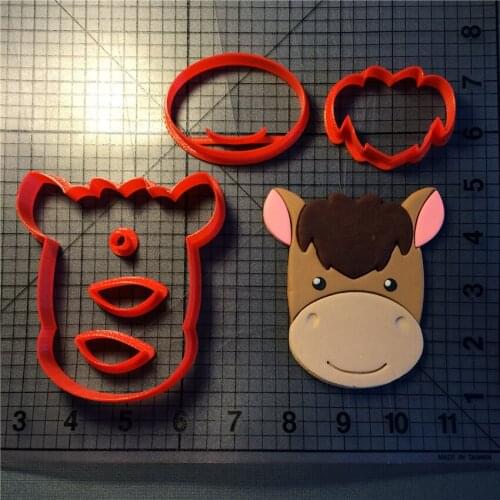 Cartoon Pony Face Cookie Cutter Kitchen Baking Supplies Home DIY Cake Fondant Decoration Kit 3D Printed Custom Seal