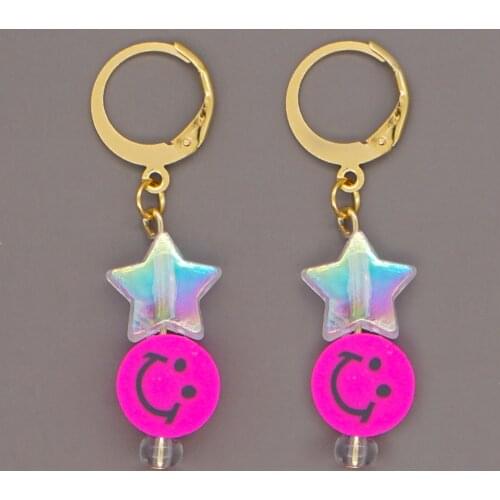 Go2Boho Star Dangle Drop Earring Smiley Earrings For Women 2021 Fashion Red Clay Smile Face Summer Earings Vacation Jewelry