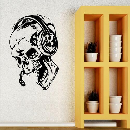 Gamer Wall Stickers Skull Music Headphones Video Play Game Vinyl Decal Boys Bedroom Playroom Game Zone Man Cave Home Decor S1053