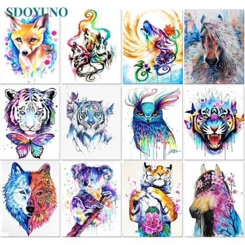 SDOYUNO Oil Painting By Numbers Animals 60x75cm Paint By Numbers On Canvas Tigers Frameless Owl Home Decor Fox Unique Gift