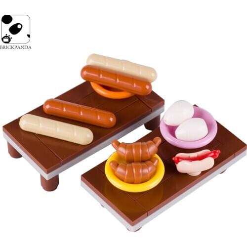 DIY Building Blocks Food Hot Dog Bread MOC Figure Parts City Friends Accessories Bricks Compatible For children kids Toys