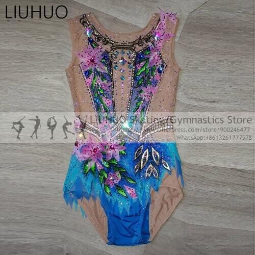 LIUHUO Rhythmic Gymnastics costumes with Skirt Girls Colorful Figure skating dress ballet Shiny leotards Teens Dance Team dress
