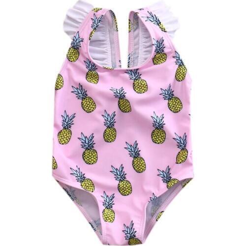01-4T Summer Toddler Baby Girls Kids Swimsuit Bathing Pineapple print Bikini Monokini One Piece Swimwear Beachwear Pink