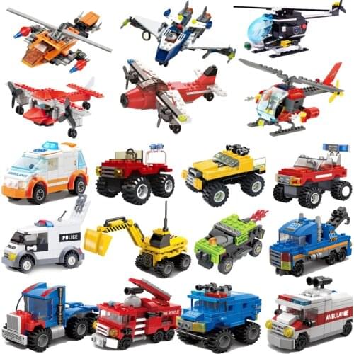 City Transformation Deformation Car Robot Ambulance Military Fire Truck Plane SWAT Police Army Tank Train Set Building Block Toy