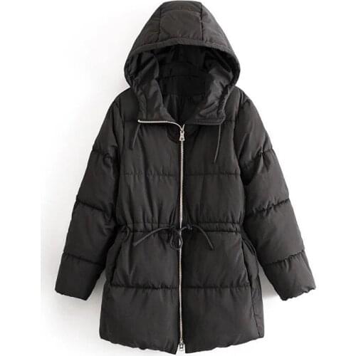 Merodi Fad women winter casual black loose long parkas outwear female Vogue drawstring adjustable waist hooded hm coats femme