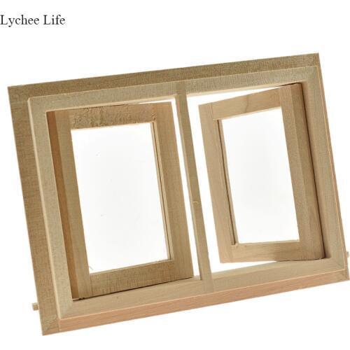Lychee Life 1:12 Doll House Miniature Wooden Window DIY Window Door Doll House Accessories Window Hollow Out DIY Mini Dollhouse