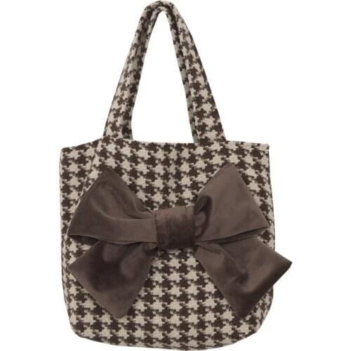 Fashion Women Shoulder Crossbody Bag Woolen Autumn Winter Vintage Female Casual Portable Handbag Bowknot Ladies Messenger Bags