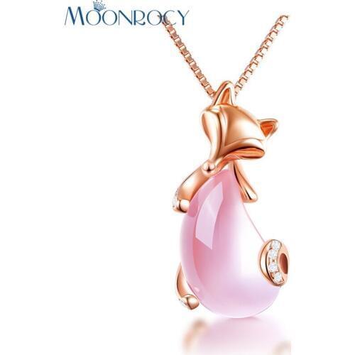 MOONROCY Drop Shipping Jewelry Wholesale Rose Gold Color Sex Fox Animal Ross Quartz Pink Opal Necklace for Women Girls Choker
