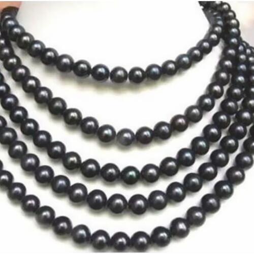 Natural black akoya freshwater cultured pearl 7-8mm charming round beads diy High-grade necklace making 84 inch BV326