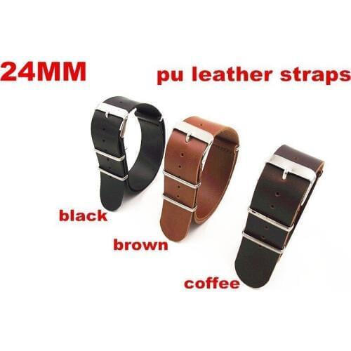 New arrived 10PCS/ lots High quality 24MM PU leather nato straps Watch band leather strap black ,brown,coffee color