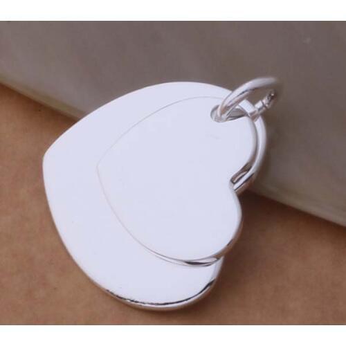 Wholesale Charm Silver Color Pendants For Women Fashion Jewelry Necklace Lady Fashion Jewelry Pendant Double Heart Plate AN688