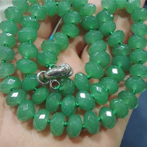 Fashion Green chalcedony stone Rondelle Abacus jades 5x8mm Faceted Abacus Beads High Grade Women Chain Necklace 18inch BV09