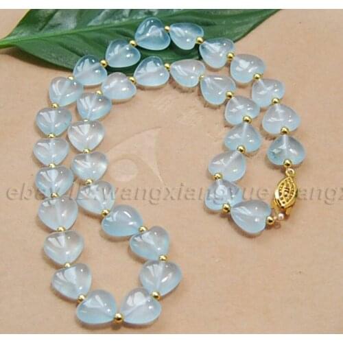 18" Blue Brazilian Aquamarine Gems Heart Shape Beads Necklace AAA