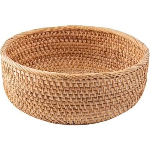 Handmade Living Room Snack Fruit Bowl Vegetable Basket Wicker Picnic Tray Food 37MF